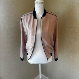Women's Dusty Pink Bomber Jacket with Black Trim